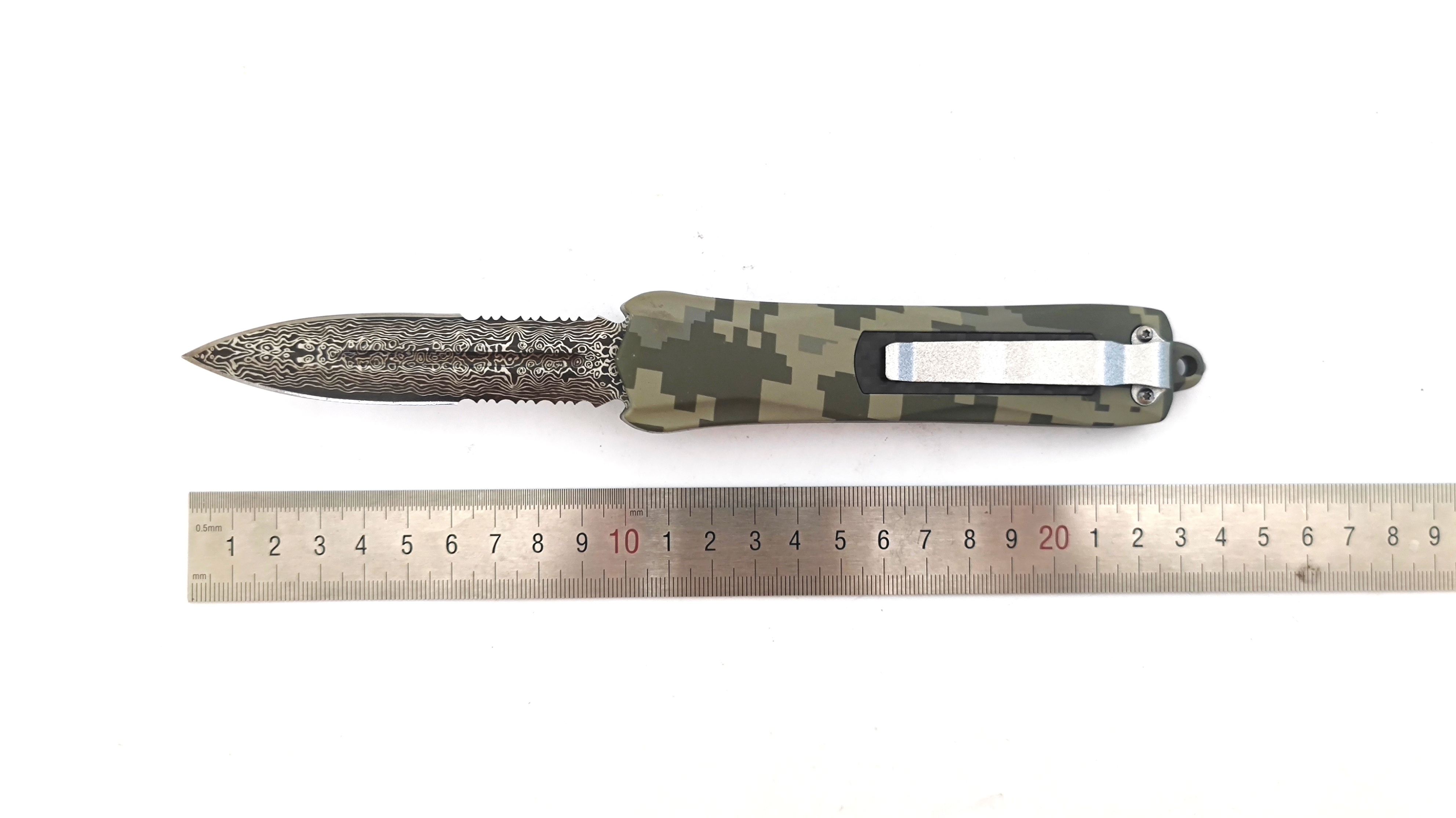 Serrated Edge Cutting Combat Self-Defense Carbon Fiber Inlay Otf Auto Automatic Tactical Knife