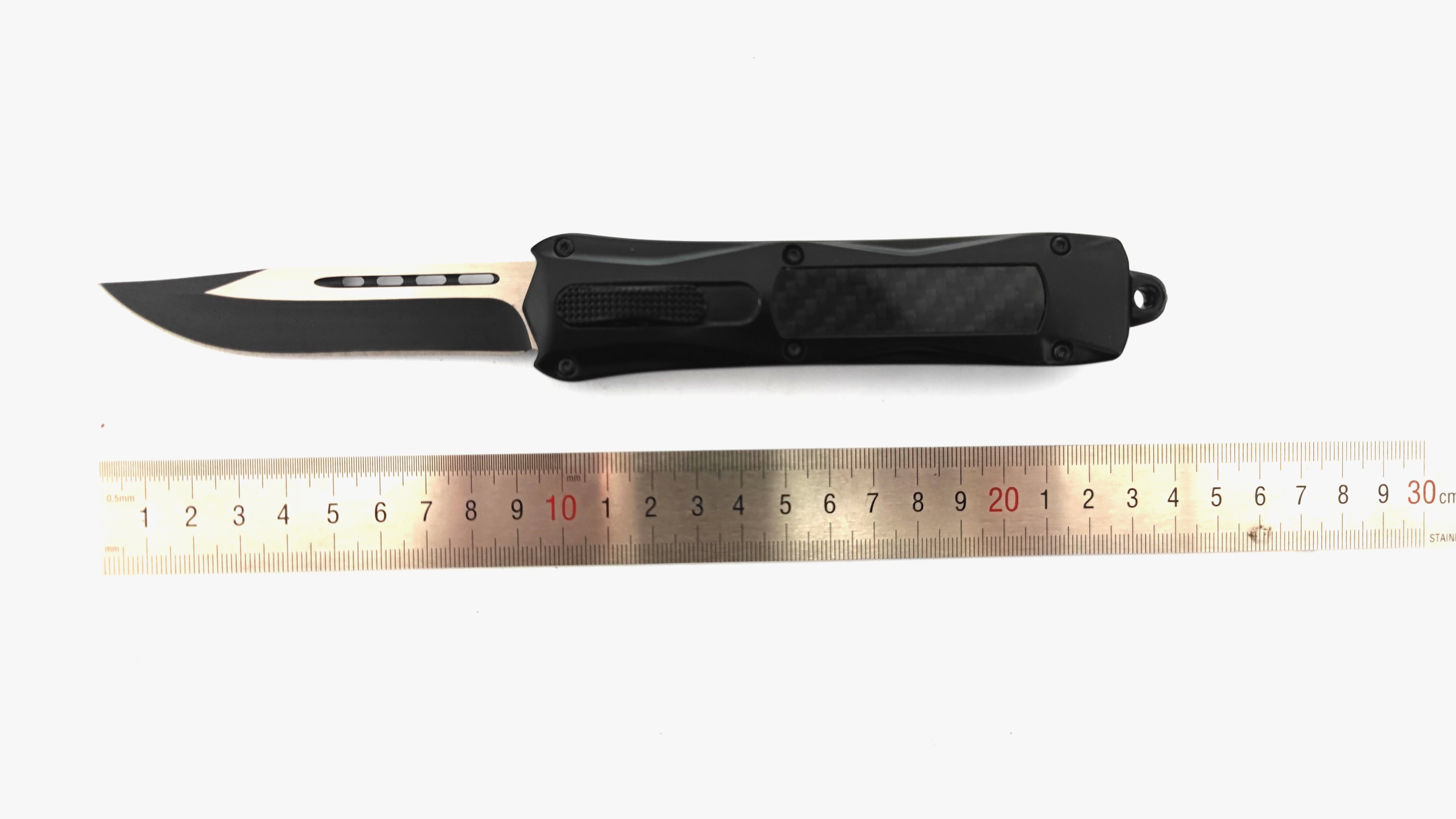 Carbon Fiber Auto Switch Blade Knives Spear Drop Clip Point Push Button Knife Swith Movement Automatic Knife