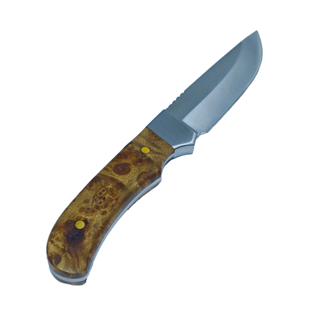 Custom 8 Inch Full Tang Fixed Blade Hunting Knife with Wood Handle & Steel Bolster, Drop Point Outdoor Bushcraft Knife OEM/ODM