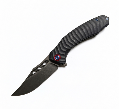 Custom OEM EDC Flipper Folding Pocket Knife with CNC Textured Handle & Stonewashed Blade